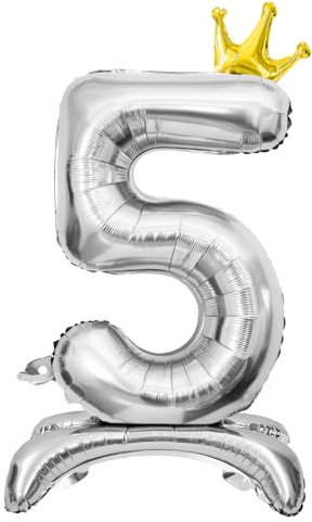 Luftballon 5. Geburtstag, Stehend Folienballon 5 Zahlen Luftballon Silber 32/81cm Folienballon Geburtstag Deko Junge Mädchen