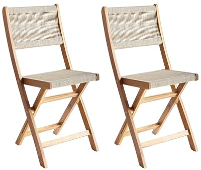 Gartenstühle 2er Set Akazienholz mit Seilgeflecht beige klappbar Prossedi