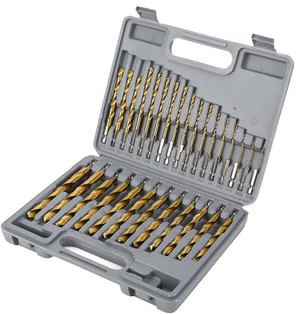 Brocas de vástago hexagonal, Ti recubierto HSS Twist Brocas Set con anillos límite, para metal madera plástico, centrado automático, doble Ugrooves, caja de almacenamiento portátil