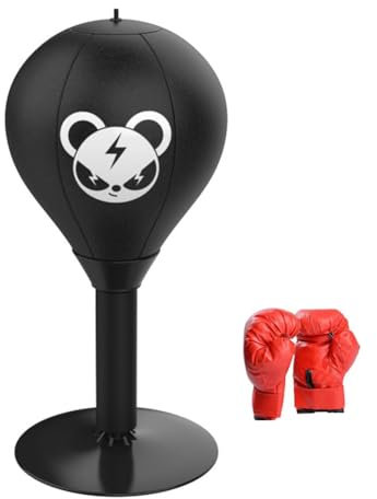 Asudaro Punchingball Tisch, Tisch Boxsack Spaß Stressabbau Punchingball - Boxen Desktop Speed ​​Ball Reaktion Ziel Kampftrainingsgerät, Bear + Kinder Boxhandschuhe mit Luftpumpe