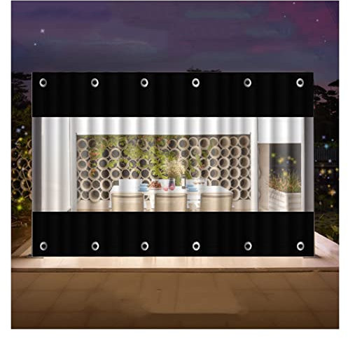 Wasserdichte Outdoor Vorhänge für Garten, Balkon und Pergola Transparente PVC-Platten nach Maß (Schwarz, 3x2,5m)