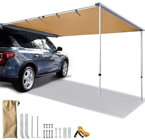 HTDRE Vehicle Awning, Roof Rack Pull Out Awning UV50+, Weatherproof Side Awning for Camping, Car Awning with Adjustable Hardware, Quick Set up, for SUV Truck Van,2.5X3M