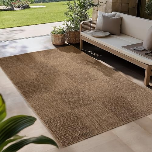 Carpetsale24 Outdoor Teppich Wetterfest 280x370 cm Beige Pflegeleicht im natürlichen Jute-Look für Wohnzimmer Esszimmer Schlafzimmer Terrasse Balkon XXL Extra Groß