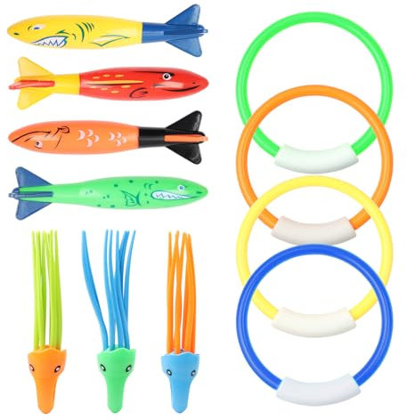 HXC 11 Stück Tauchringe für Kinder Tauchspielzeug Set Einbeziehen 4 Tauchringe 4 Toypedo Banditen 3 Krake Tauchen Spielzeug Unterwasser für Unterwasserspiel und Tauchtraining von Kindern