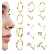 Diamday 14stk Nasenpiercing Gold Nasenring Nasenstecker Chirurgenstahl Nostril Piercings 20G 18G Tragus Conch Helix Piercings Hypoallergen Piercing Ohr Piercing Nase Nasenpiercing Ring