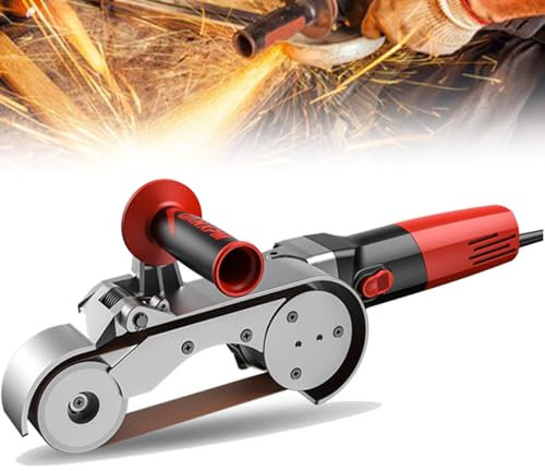 YXYLJOZ Ponceuse à Bande Professionnelle, 1100W avec 6 Vitesses Variables et 5 Bandes de ponçage, idéale pour Le brunissage, la Finition et l'élimination de la Rouille sur Les tuyaux (2Roller)