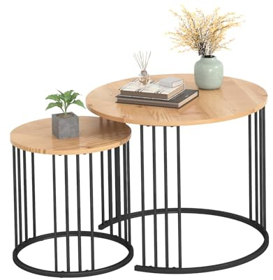 ANYVOYAGE Nesting Coffee Table Set of 2, Modern End Side Table, Round Table, Night Stand for Bedroom Dining Room (Wood)