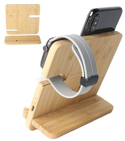 Chargeur sans fil en bois - Support de chargeur de voyage pour téléphone - Base de charge rapide 15 W pour écouteurs téléphones et appareils intelligents de chevet