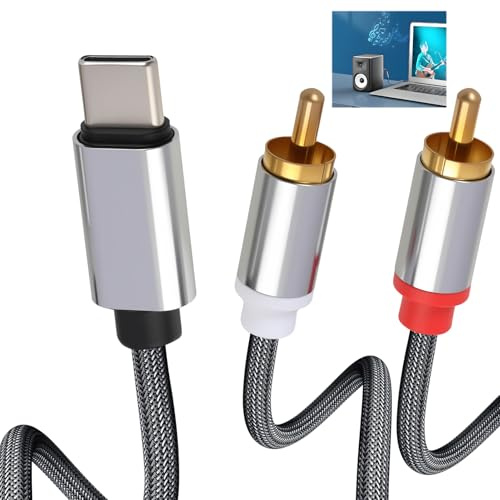 USB C till 2 RCA-ljudadapter, typ C till 2, RCA, stereo, HiFi, ljudkabel, USB C, kompatibel med smartphone, surfplatta, PC, förstärkare, hifi-kedja, hemmabio, bilkörning, HDTV