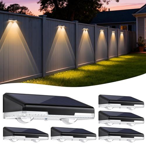 Spacelumen Solar Fence Lights Outdoor 6-Pack Waterproof Fence Solar Lights | Solar Deck Lights with 3 Color Temperatures (3000K/4500K/6500K), 80LM LED for Garden, Stairs, Yard, Patio, Pathway, Railings