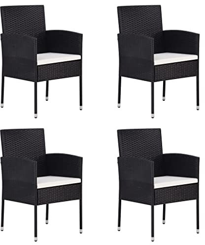 Makastle Gartenstühle mit Stahlrahmen & Kissen 4er Set, Terrassenstühle mit Rückenlehne & Armlehne für Balkon Hinterhof, Schwarz 52 x 56 x 88 cm Polyrattan