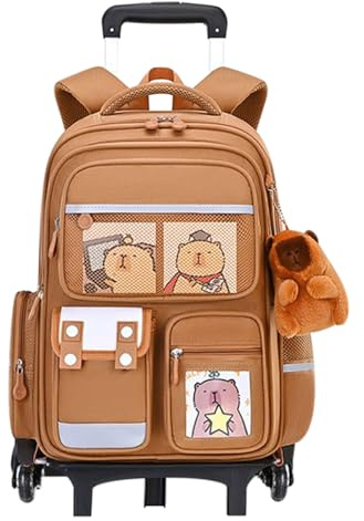 Sac à dos à roulettes - Sac à dos avec imprimé Capibara et poignée rétractable réglable en hauteur | Chariot valise scolaire avec poignée rétractable et hauteur réglable pour enfants jeunes voyages