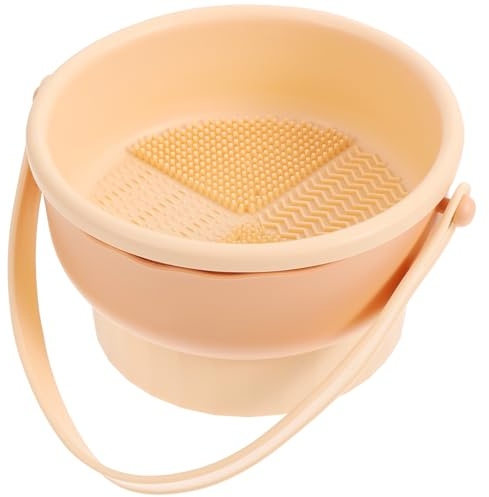 VALICLUD Makeup Brush Cleaner Bowl with Silicone Sponge Holder Brush Cleaning Tool for Wet/dry Use Apricot Color Compact Size and Makeup Sponge Cleaning at Home