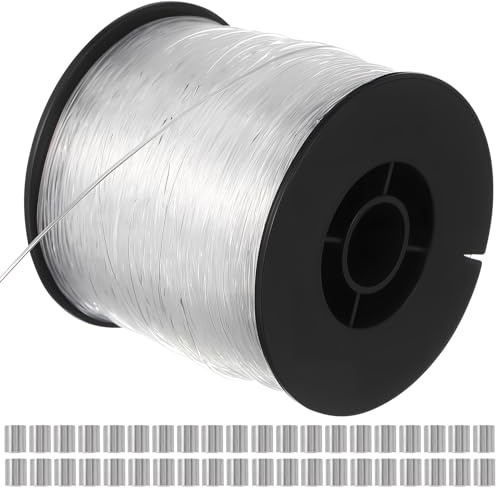 GLSTOY Nylon Angelschnur Transparent Reißfest Unsichtbar Hochfeste Nylonschnur mit Crimp Hülsen für Angeln Basteln und Dekoration Aufhängen