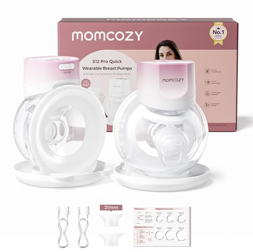 Momcozy Breast Pump S12 Pro Quick, Hands-Free Wearable & Wireless Pump, with DoubleFit™ Hybrid Flange, 3 Modes & 9 Levels Electric Pump Portable, Smart Display, 2 Count, Cozy Pink