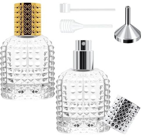 50ml Boccetta Profumo Ricaricabile, 2 Pz Vetro Nebulizzatore Profumo con 3 Accessori, Flaconi Spray Viaggio in Vetro per Viaggiare, Festa, Vita Quotidiana