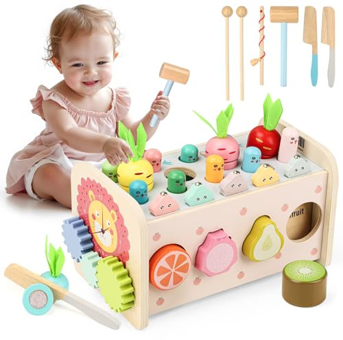 Mieryd Jouet Montessori Enfant 1 an, 9 en 1 Jeux en Bois Bebe Jouet Educatif Fille Garcon avec Xylophone, Jeu Pêche & Marteau, Jouet d'activité Musicaux Interactif Cadeau Anniversaire 2 Ans