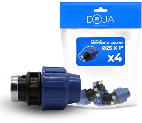 DOJA Barcelona Connettore a Compressione Femmina per Tubo Acqua - 25x1 - Pack 4 - Raccordo per Tubi PE, Resistente, Montaggio Semplice, Evita Perdite, Raccordo PP PN16, Impianto Idrico