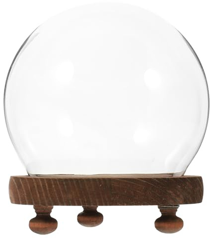 GRADENEVE Campana di Vetro Trasparente con Base in Legno, Piccola Vetrina per Esposizione Fiori e Candele, Porta-micro-paesaggio Decorativo per Interni e Giardino