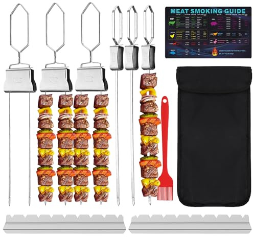 Joyeee BBQ Skewers, 2-Way 2-Prong Stainless Steel Metal Skewers for Chicken Kebabs & Grilling - Reusable Barbecue Accessories for Outdoor Grill