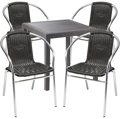 Mojawo Gartengarnitur - 5-teilig - Gartentisch Kunststoff 79x79cm H72cm - + 4 Stapelstühle - Kunststoff - Aluminium - Bistro Set - Esstisch - Stapelstuhl