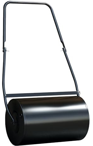 DURHAND Rodillo de Césped de Jardín Apisonadora de Césped de Acero 38L Llena de Agua o Arena Medida de Rodillo Φ50x32cm Asa Desmontable