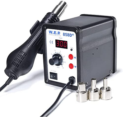 Station de soudage à air chaud - Station de dessoudage 858D - Station de révision à air chaud - Affichage numérique de la température - 100 ~ 500 °C - 700 W - Avec 3 buses