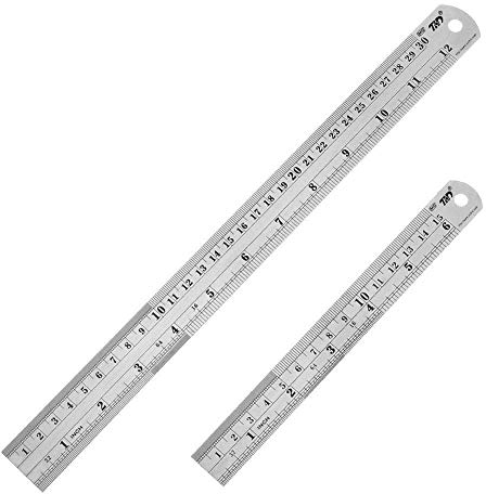 Heavy Duty Stainless Steel Ruler Set 12 Inch (30 CM) + 6 Inch (15 CM) Metal Rulers Kit - Perfect Straight Edge For Easy Measurements