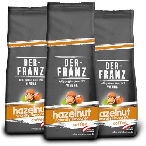 Der-Franz Café, Aromatizados con Avellana, Café mezcla de Arábica y Robusta granos enteros, 3 x 500 g