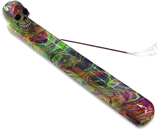 mtb more energy Deko Räucherstäbchenhalter ''Psychodelic'' - Aschefänger Totenkopf - Länge 25 cm - Totenschädel Figur Gothic Dekoration