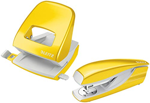 Leitz NeXXt Locher, 30 Blatt, Metall, Anschlagschiene mit Formatangaben, gelb, WOW, 50081016 (Locher + Heftgerät)