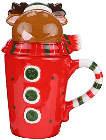 VALICLUD Weihnachten Kaffee Tasse 3D Weihnachtsfigur Keramik Tasse Cartoon Tier Teetasse Wasserbecher mit Hankel und Deckel Tischdeko für Kinder Erwachsene Weihnachtsdeko