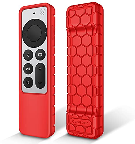 Fintie Remote Control Case for Apple TV 4K / HD Siri Remote 2022 2021 (3rd / 2nd Gen) - [Beehive Series] Lightweight Non-Slip Shockproof Silicone Protective Slim Case Cover, Red