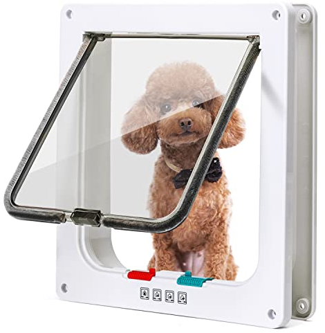 Nobleza - Katzenklappe Hundeklappe 4 Wege Magnet-Verschluss für Katzen, Hundetür Katzentür Haustierklappe Haustiertür, Katzenklappe Innentür für Katzen und Kleine Hund (Weiß, XL)