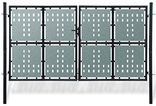 Susany Verja Negra con Dos Puertas de Entrada Acero Verja Mallada Puerta Barrera Exterior Cercas para Jardín, 300 x 200 cm