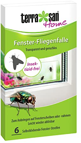 Terrasan Home Fenster-Fliegenfalle, Selbstklebende Fenster-Streifen, Transparent und geruchlos, Insektizid-frei, 6 Stück