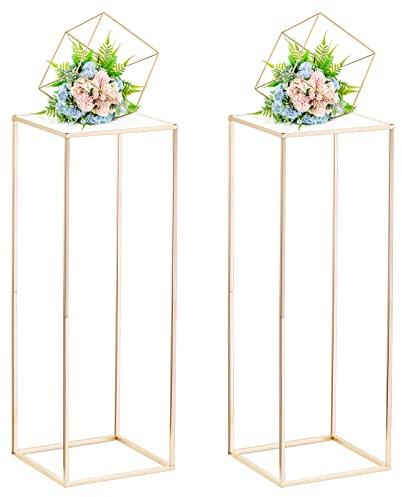 Nuptio Centrotavola Matrimonio per Tavola con Pannello Acrilico - 2 Pezzi Vaso D'oro Alto 80cm per Centrotavola Fioriera Matrimoni Festa Vasi Fiori Metallo Espositore A Colonna per Decorazioni Casa