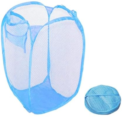 HOMESHOPA Laundry Baskets Pop Up Mesh Washing Bag, Blue Foldable Dirty Clothes Baskets with Handles&Side Pocket, Collapsible Toy Tidy Storage Organiser, Great for Kids Room, College Dorm Travel