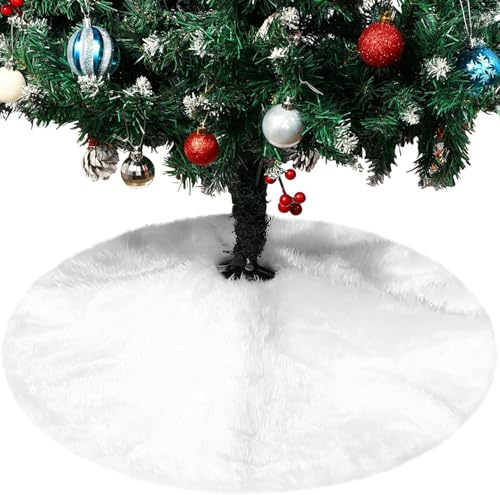 YXHZVON Jupe De Sapin De Noël Blanc Peluche, Couvre Pied Rond, White Christmas Tree Skirt pour Fête Arbre Décoration (90 cm)