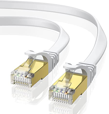 VOIETOLT Cat8 Lan Kabel 30M mit Clips, 40Gbps/2000MHz Flach Schirmung Hochgeschwindigkeit Netzwerkkabel, STP RJ45 Gigabit Cat-8 Ethernet Kabel für PS4/5, für Modem, für Router (weiß)
