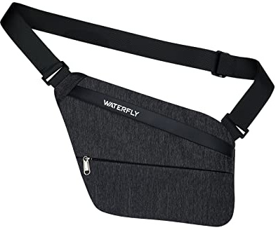 WATERFLY Crossbody Sling Bag män och kvinnor, axelväska med stor kapacitet, lätt och lätt att bära bröstväska, multi fickryggsäck, Svart, S, Enkel avslappnad platt axelväska