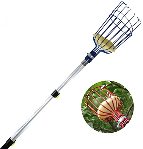 Cueilleur de Fruits Télescopique, avec Panier, Éponge et Manche Télescopique en Alliage d'Aluminium, Cueillette de Pommes et de Pêches (Longueur Télescopique 3.6m, 12ft) (Color : Blue, Size : 3 Knot
