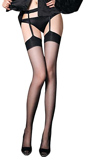 GOCBOBO Reggicalze da Donna con Calze Allegate Calze Sexy con Giarrettiera Ultra-Sottile Calze nere con finiture nere
