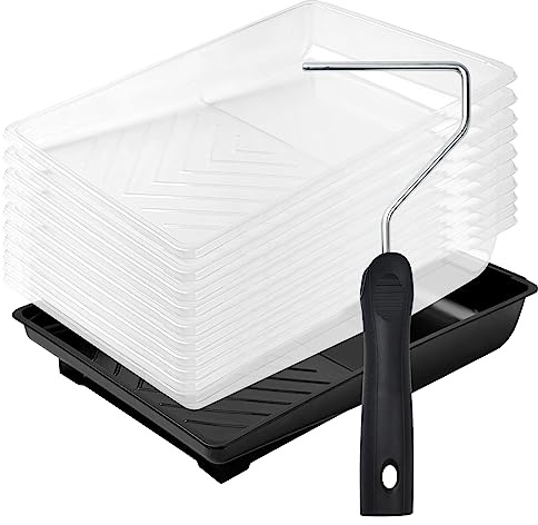 Mister Rui 6 Inch Paint Tray, 12 Pack, Plastic Paint Roller Tray with 4 Inch Roller Frame, Disposable Tray Liners for Home Improvement