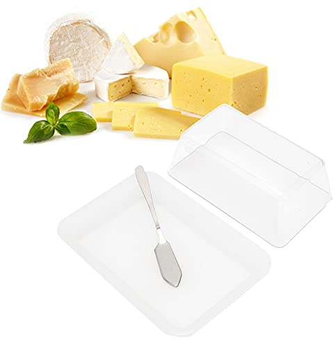 Récipient à Beurre, Beurrier avec Couvercle et Couteau, Conteneur de Beurre en Plastique Transparent, Boîte à Beurre Fromage de Coupe Récipient pour Réfrigérateurs de Cuisine à Domicile (UN)