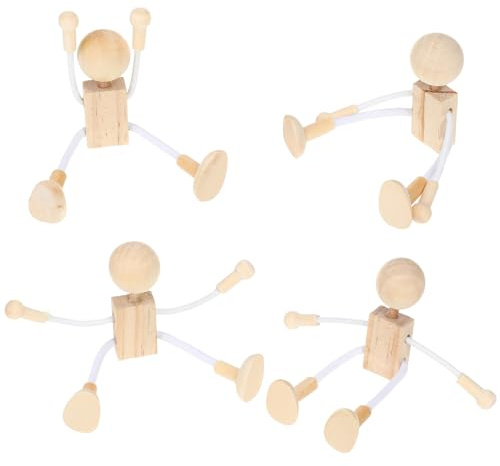 HOMSFOU 4 Stück Holzpflockpuppen 3 Zoll Unfertige Puppen Selber Machen Steckpuppen Bemalt Steckpuppen Aus Holz Hölzern Stopfpilz Leute Aus Holzpflock Kind Bambus Verformbar Dekorationen