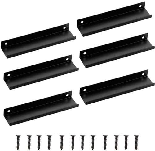 Quixotical 6 Stück Versteckte Schrankgriffe 150mm, Schwarze Aluminium Schubladengriffe mit 12 Schrauben, für Küche, Schlafzimmer & Kleiderschrank