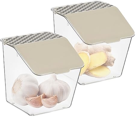 Lot de 2 pots à ail avec couvercle - Transparent - Étanche à la poussière - Pour le gingembre, l'oignon vert, le poivre, le piment - Pour cuisine, restaurant