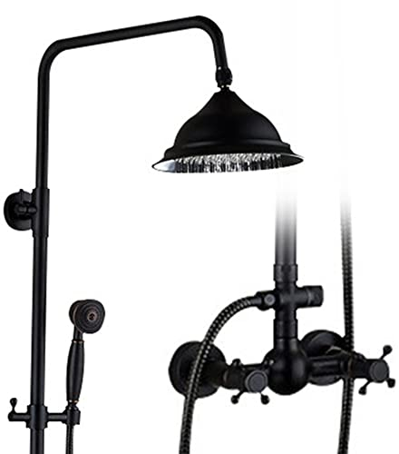 Regendusche Set (Schwarz) Regendusche Duschkopf, Duschsystem ohne Armatur 2 in 1 mit großer Regendusche und Handbrause Duschsystem Vintage Wandbrause Set Edelstahl Höhenverstellbar (80-120cm)