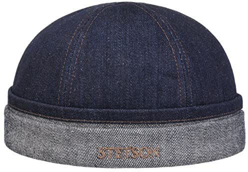 Stetson Sustainable Denim Skull Dockermütze Dockercap Jeansmütze Denimmütze Skullcap Herren - Made in The EU mit Futter Winter Herbst-Winter - L (58-59 cm) Denim